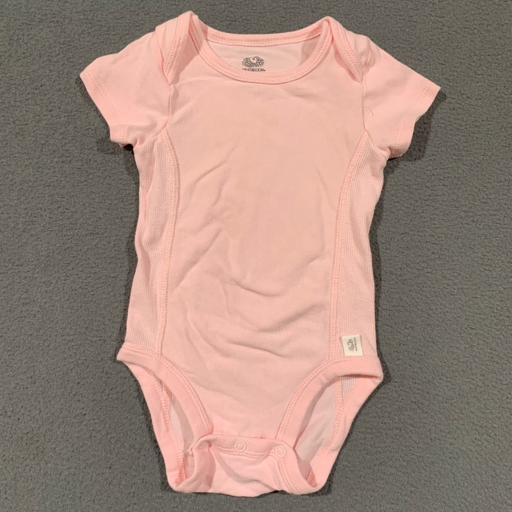 Fruit of the Loom Bodysuit Baby Girl 6-12M Pink Ribbed Side Snap One Piece Basic